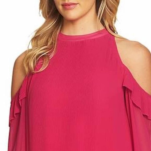 NWT 10P CeCe Cold Shoulder Chiffon Trapeze Dress - Picture 4 of 5